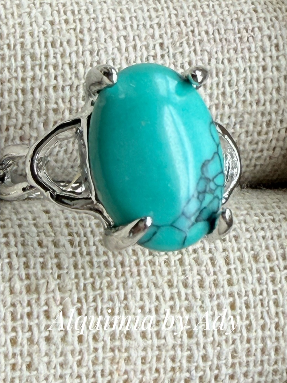 Silver Ring with Bright Turquoise Oval Stone
